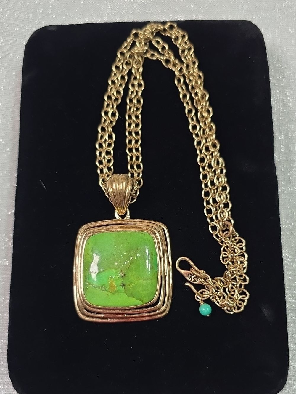 Barse Green Turquoise Pendant Gold Tone Double Strand Necklace